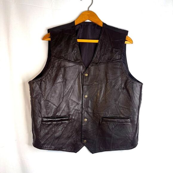 Genuine Leather Brown Snap Button Front Vest Western Wear Urban Cowboy Size XL - Picture 3 of 12